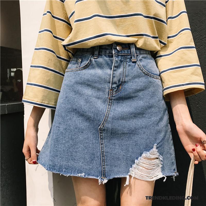 Rok Dames Trend Vet Losse Grote Maten Gaten Denim Lichtblauw