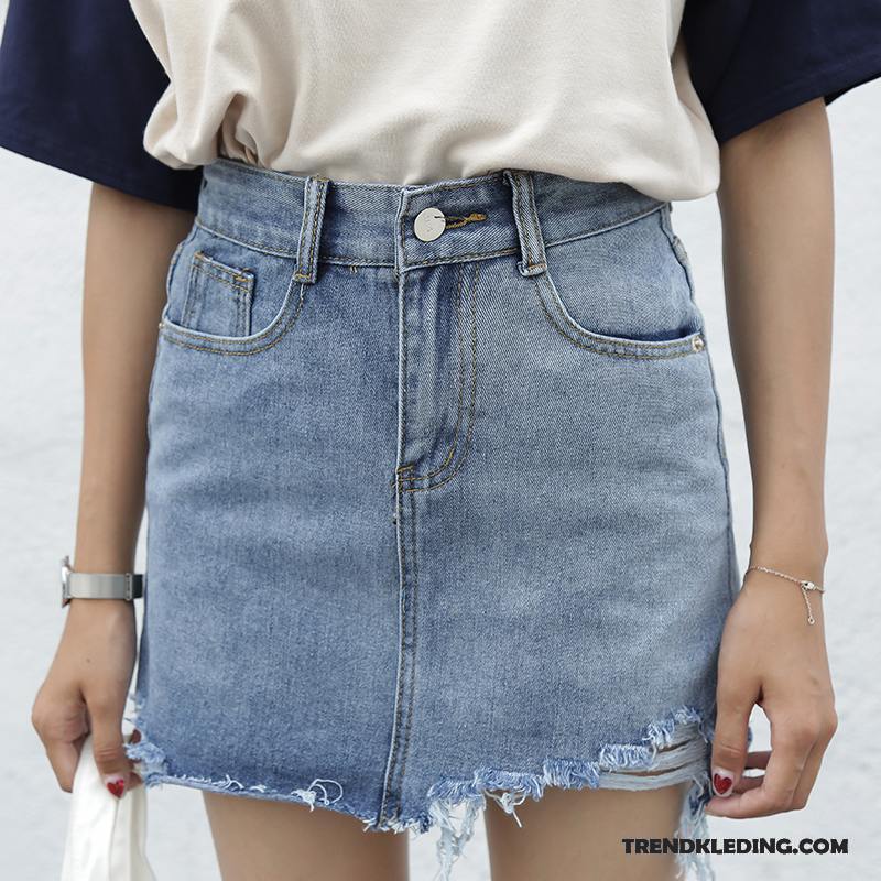 Rok Dames Trend Vet Losse Grote Maten Gaten Denim Lichtblauw