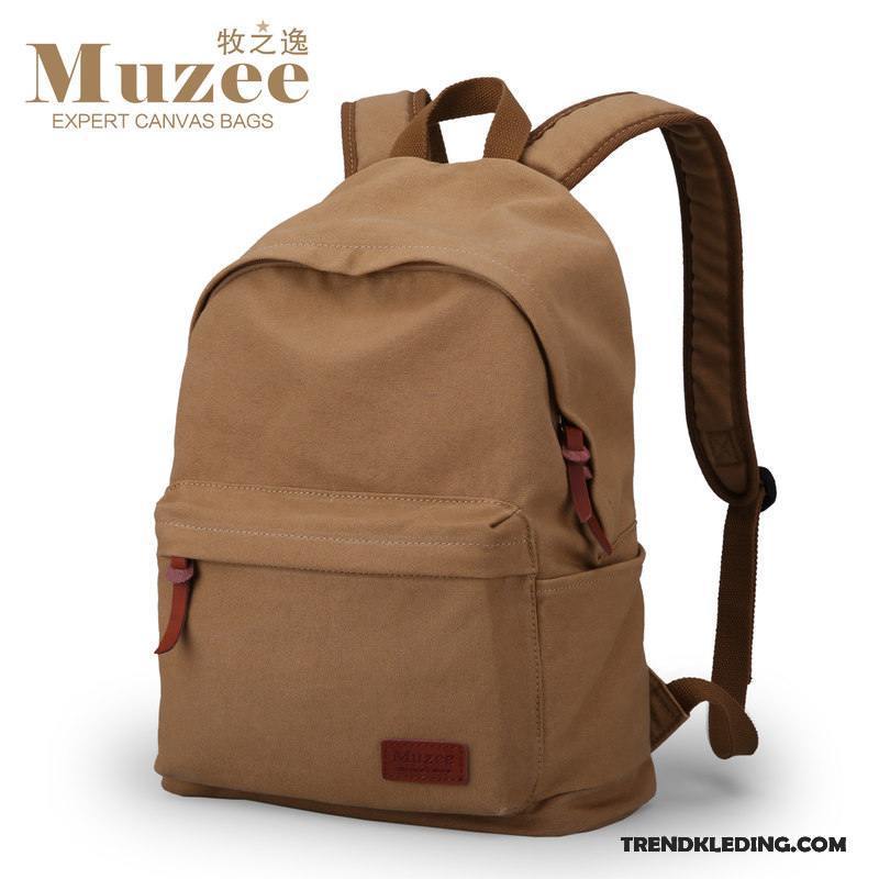 Rugzak Heren Canvas Reizen Student Tas Eenvoudig Mode Kaki