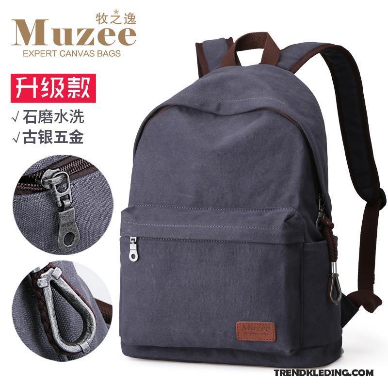 Rugzak Heren Canvas Reizen Student Tas Eenvoudig Mode Kaki