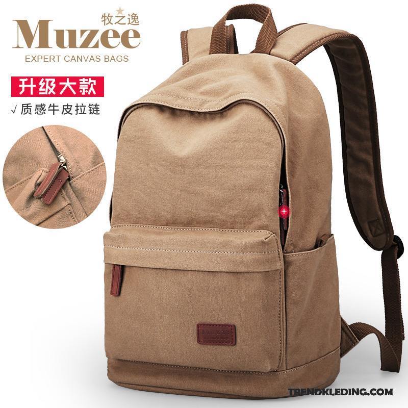 Rugzak Heren Canvas Reizen Student Tas Eenvoudig Mode Kaki