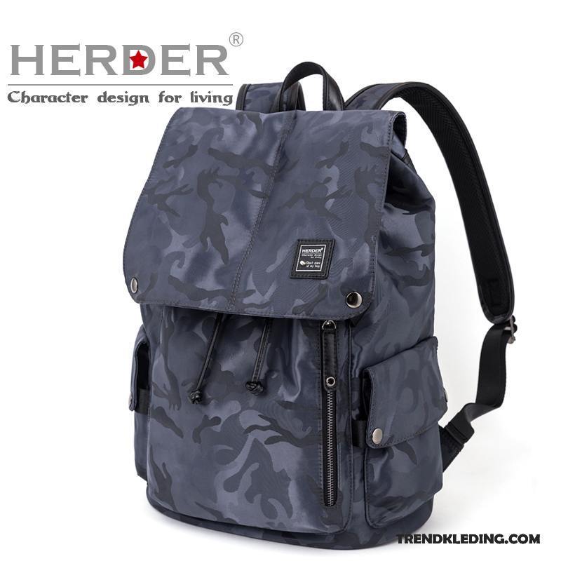 Rugzak Heren Groot Student Casual Mode Trend Schooltas Camouflage Blauw