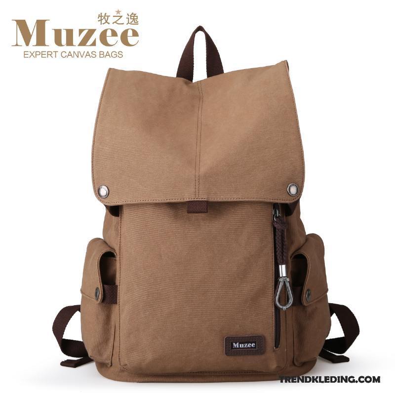 Rugzak Heren Reizen Tas Canvas Student Schooltas Trend Kaki