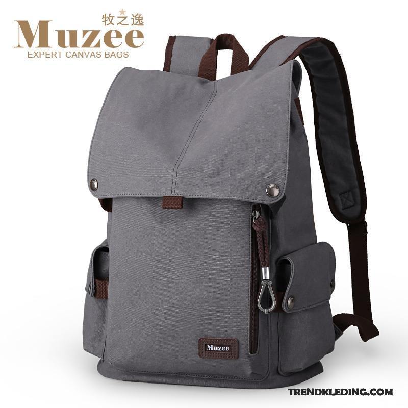 Rugzak Heren Reizen Tas Canvas Student Schooltas Trend Kaki