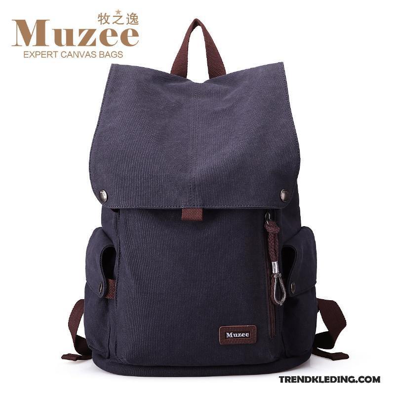 Rugzak Heren Reizen Tas Canvas Student Schooltas Trend Kaki