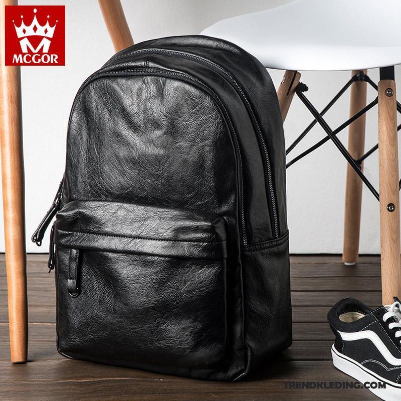 Rugzak Heren Tas Groot Leer Student Casual Mode Zwart