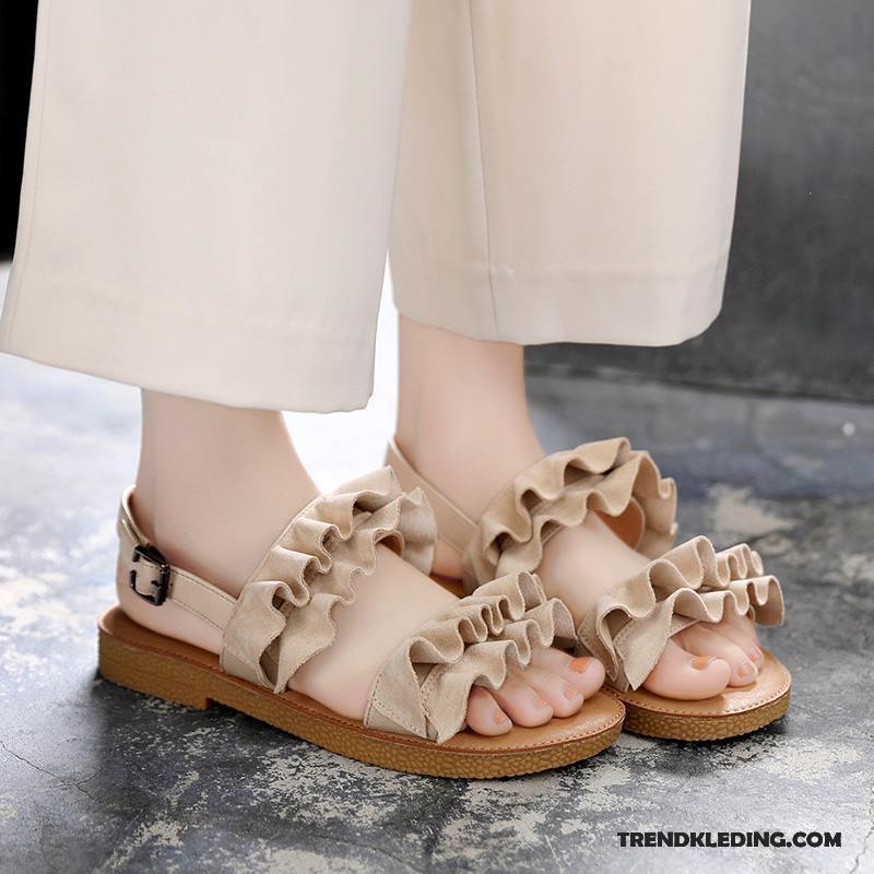 Sandalen Dames Alle Wedstrijden Eenvoudige Mode Zomer Plat Sandaal Beige