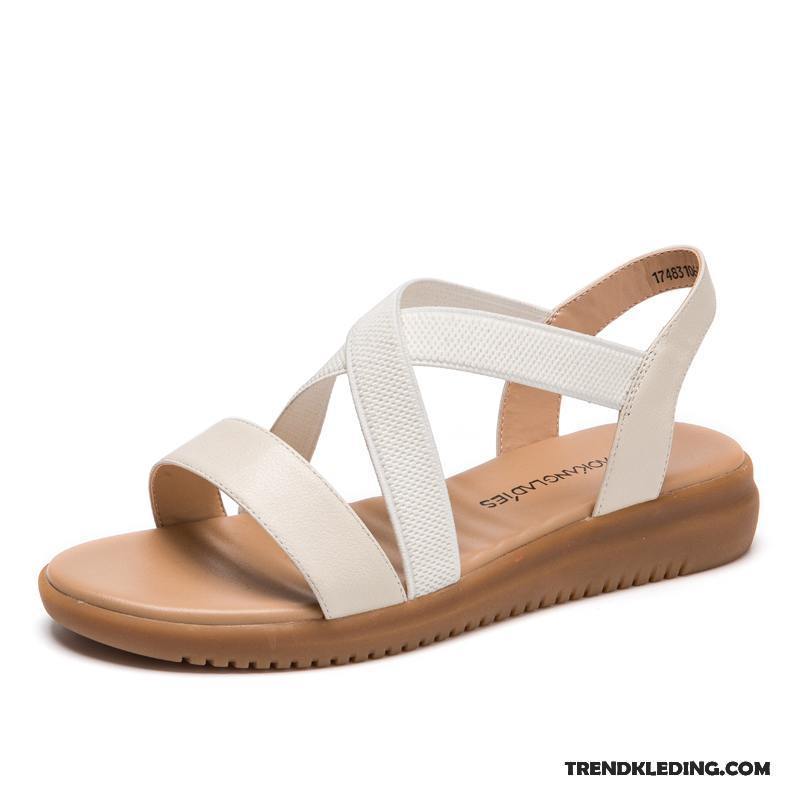 Sandalen Dames Eenvoudige Comfortabele Echt Leer Sandaal Ronde Kop Mode Zwart