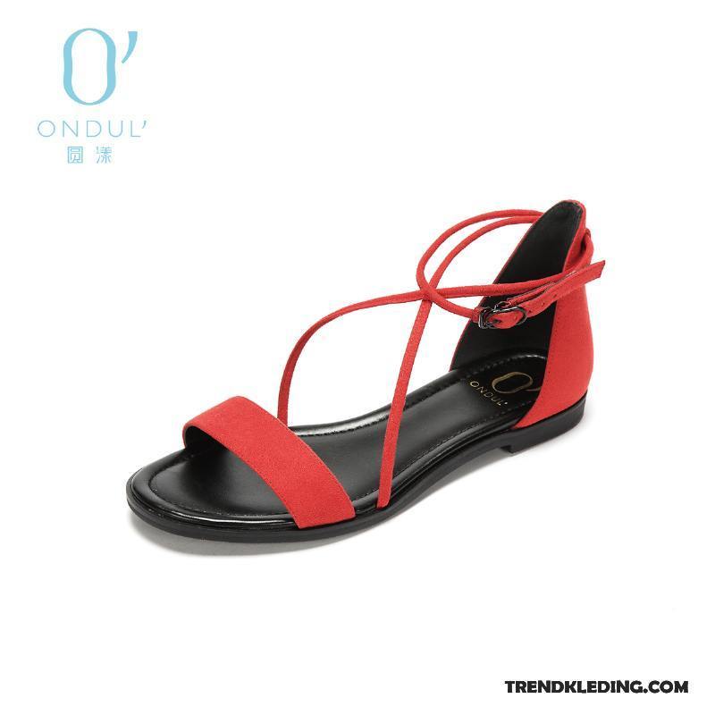 Sandalen Dames Zomer Sandaal 2018 Open Teen Plat Vrouwen Rood