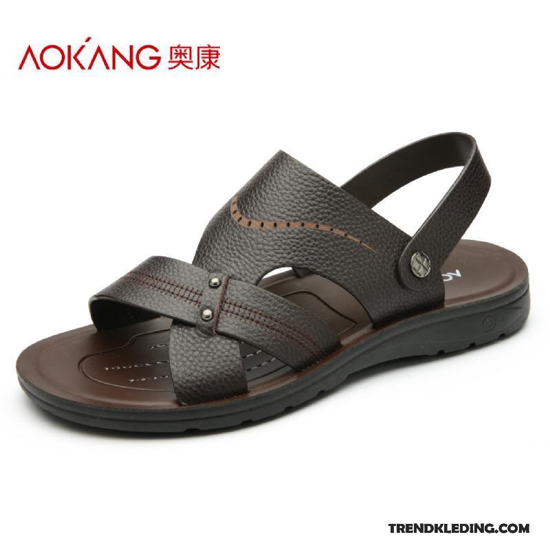 Sandalen Heren Antislip Leer Mannen 2018 Echt Leer Zomer Zandkleur Bruine