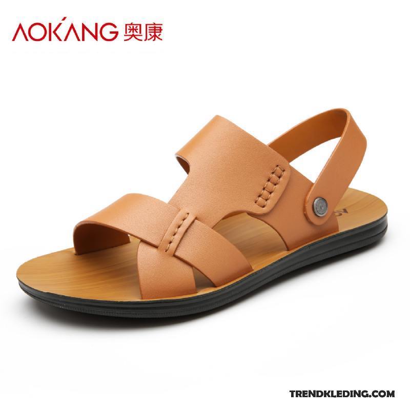 Sandalen Heren Antislip Leer Mannen 2018 Echt Leer Zomer Zandkleur Bruine