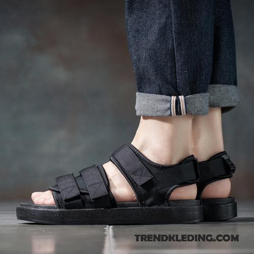 Sandalen Heren Casual Tiener Alle Wedstrijden Sandaal Persoonlijk Schoenen Zandkleur Zwart