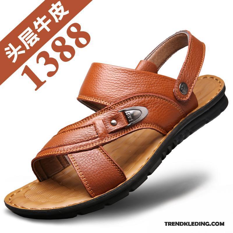 Sandalen Heren Dikke Zool Zomer Sandaal Antislip Pantoffels Grote Maten Zandkleur Bruine