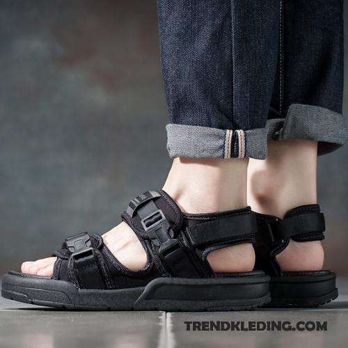 Sandalen Heren Jeugd Dikke Zool Sandaal Mannen Casual Trend Zandkleur Zwart