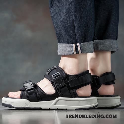 Sandalen Heren Jeugd Dikke Zool Sandaal Mannen Casual Trend Zandkleur Zwart