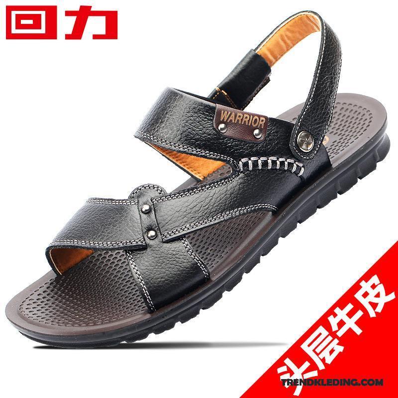 Sandalen Heren Mannen Leer Echt Leer Schoenen Trend Casual Zandkleur Zwart