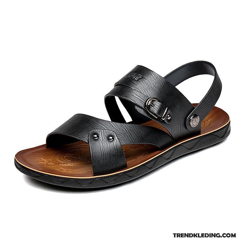 Sandalen Heren Schoenen Antislip Casual Elke Dag Mannen Leer Zandkleur Geel Rood