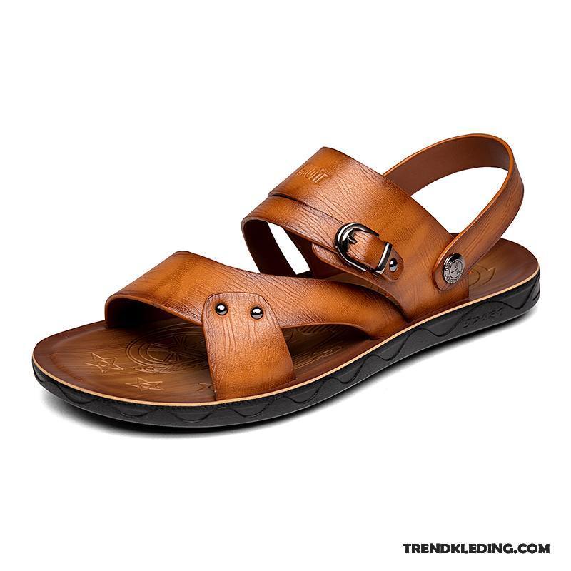 Sandalen Heren Schoenen Antislip Casual Elke Dag Mannen Leer Zandkleur Geel Rood