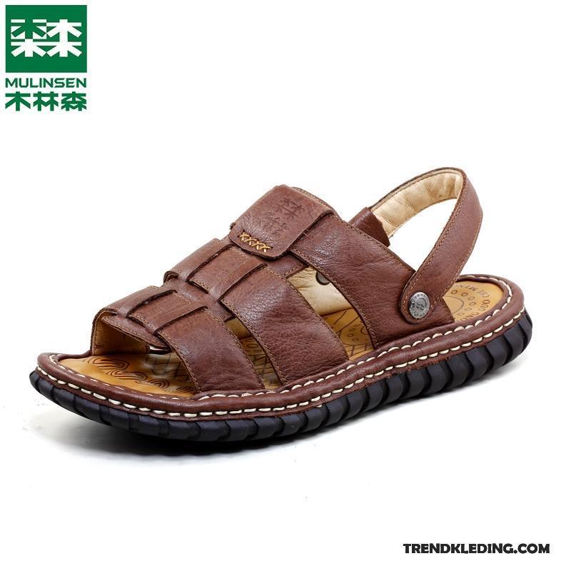 Sandalen Heren Schoenen Casual Mannen Echt Leer Antislip Dikke Zool Kaki Zandkleur