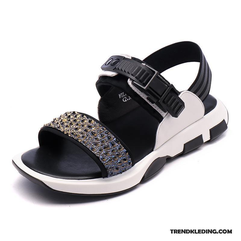 Sandalen Heren Trend Schoenen Casual Antislip Sport Echte Zandkleur Rood Zwart