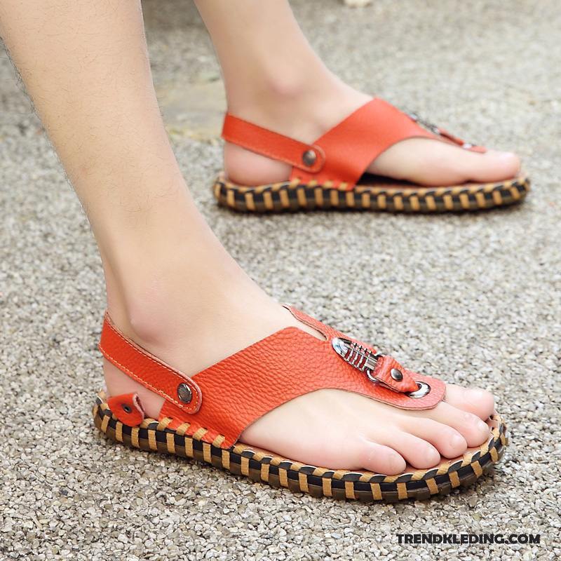 Sandalen Heren Zomer Brits Pantoffels Echt Leer 2018 Mannen Oranje Zandkleur