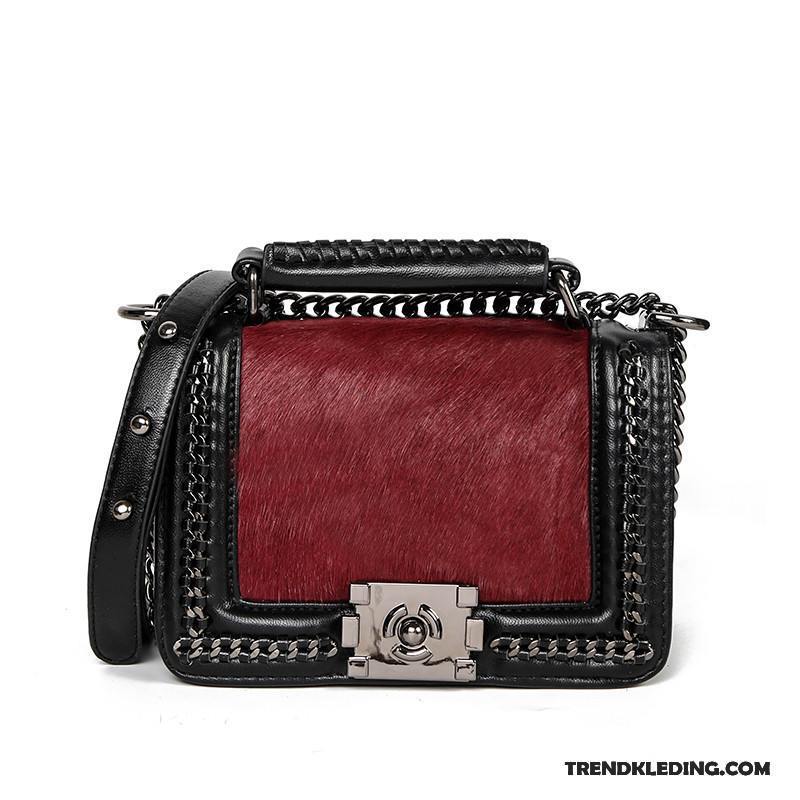 Schoudertas Dames Ruit Mini Winter Messenger Tas Ketting Nieuw Rood