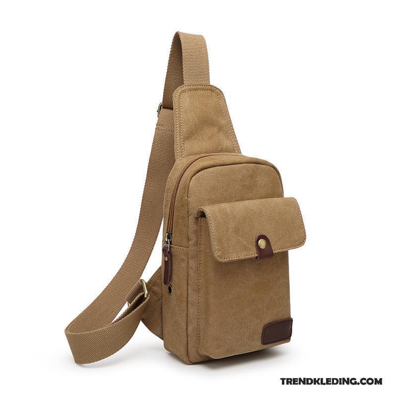 Schoudertas Heren Borst Tas Heuptas Sporttas Casual Messenger Tas Canvas Kaki