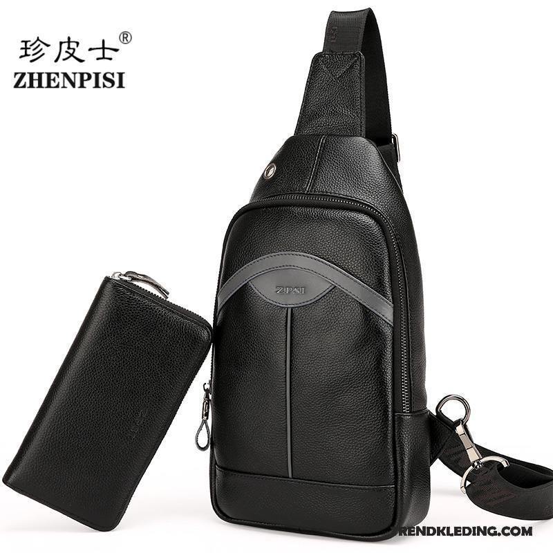 Schoudertas Heren Borst Tas Leer Lederen Casual Rugzak Messenger Tas Zwart