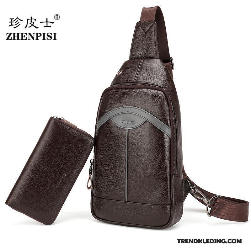 Schoudertas Heren Borst Tas Leer Lederen Casual Rugzak Messenger Tas Zwart