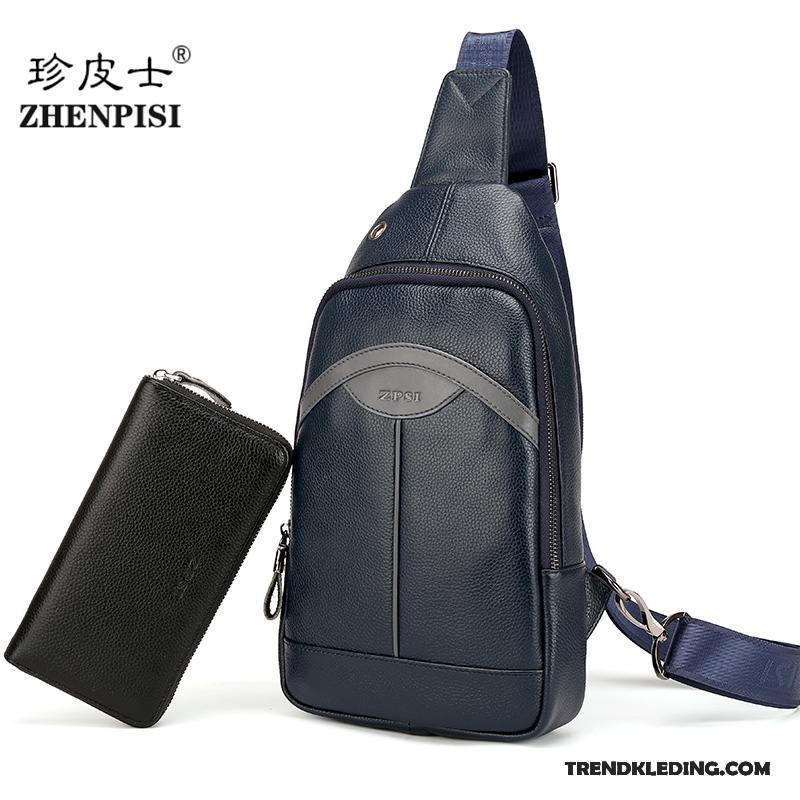 Schoudertas Heren Borst Tas Leer Lederen Casual Rugzak Messenger Tas Zwart