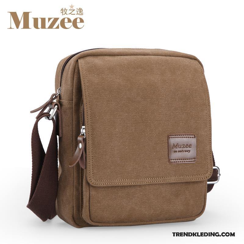 Schoudertas Heren Business Rugzak Canvas Messenger Tas Mini Casual Grijs Donker