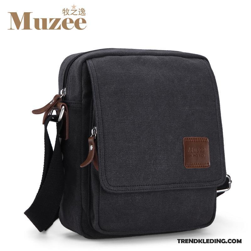 Schoudertas Heren Business Rugzak Canvas Messenger Tas Mini Casual Grijs Donker