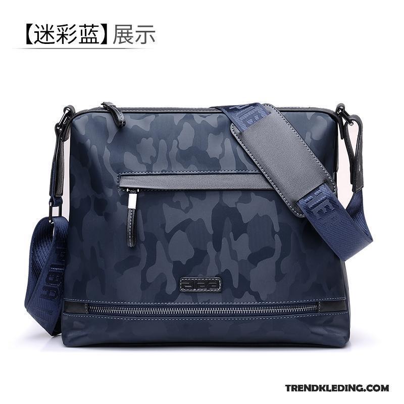 Schoudertas Heren Leer Rugzak Trend Business Messenger Tas Casual Donkerblauw Camouflage