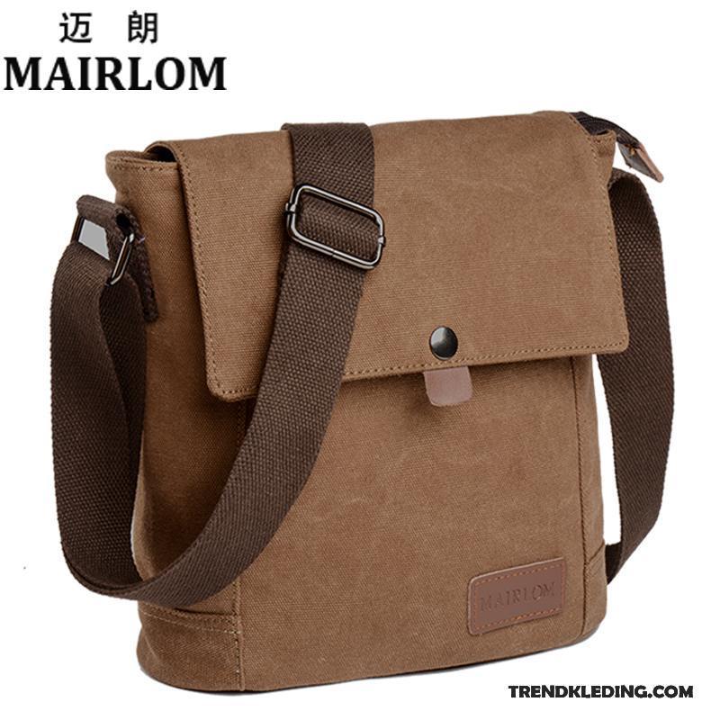 Schoudertas Heren Messenger Tas Canvas Casual Verticaal Draagbaar Eenvoudig Kaki