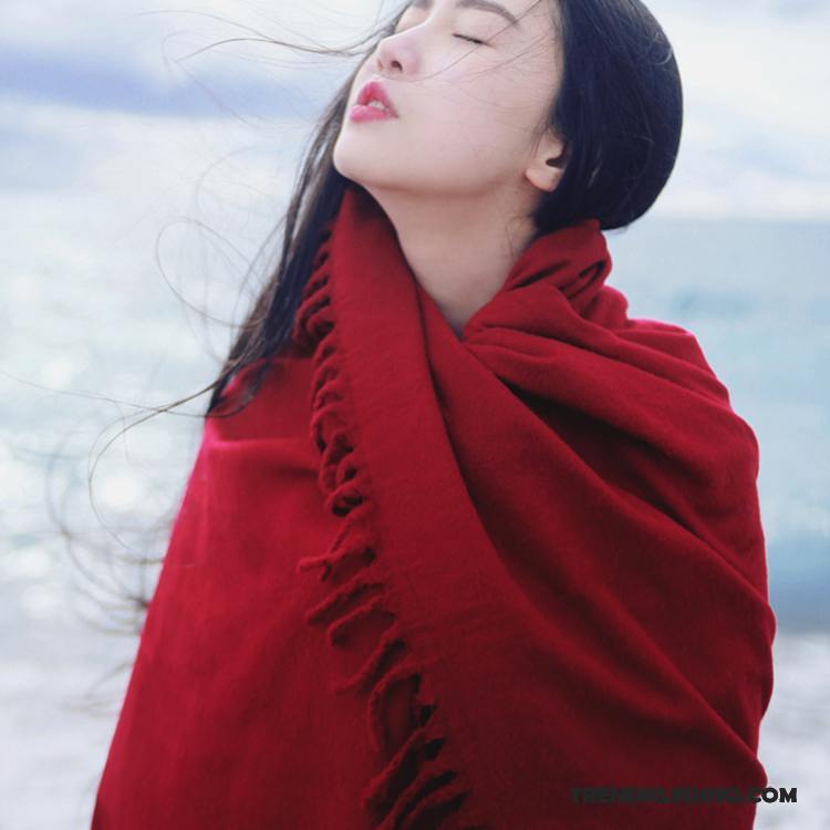 Sjaal Dames Lang Reis Blijf Warm Voorjaar Super Dual Gebruik Rode Wijn Marineblauw Rood