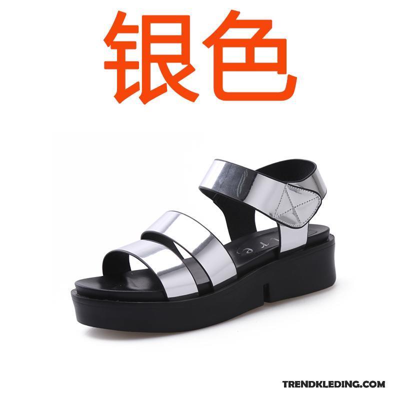 Sleehakken Dames Velcro Zomer Student Grote Maten Schoenen Plat Zilver