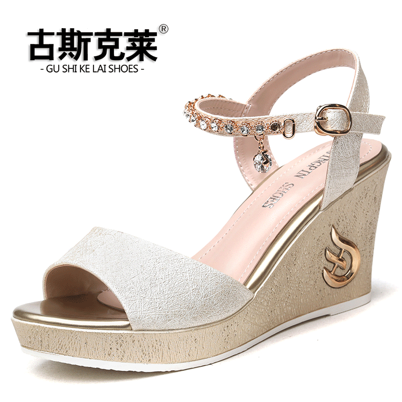 Sleehakken Dames Vis Mond Rome Plateauzool Zomer Platform Schoenen Gouden