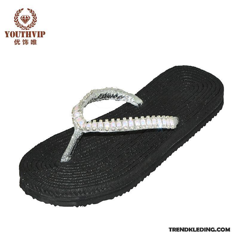 Slippers Dames Bovenkleding Met Strass Antislip Vrouwen Mooie Persoonlijk Zandkleur Zwart Beige