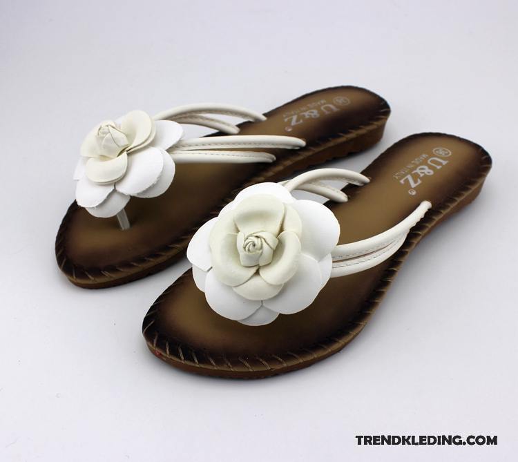 Slippers Dames Grote Maten Plat Zomer Vrouwen Zoet Bloemen Zandkleur Groen