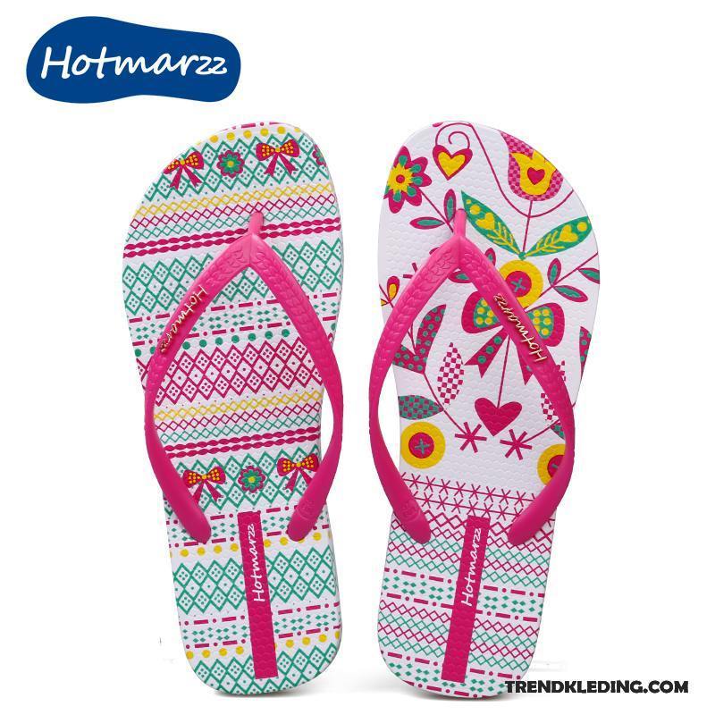 Slippers Dames Strand Plat Antislip Zomer Badkamer Schoenen Zandkleur Rood