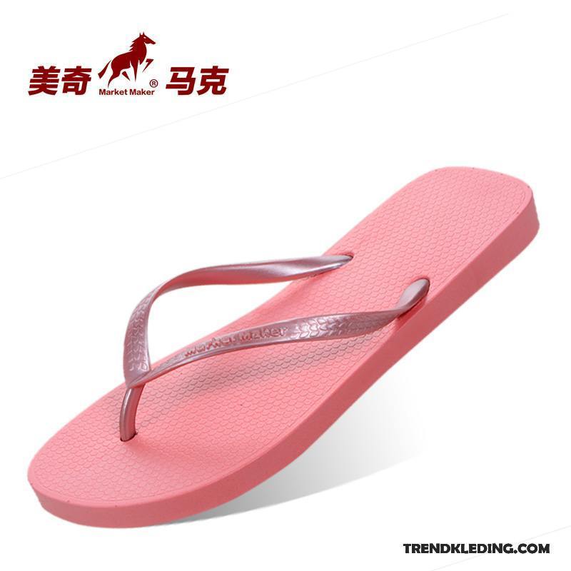 Slippers Dames Vrouwen Zomer Platte Zool Casual Antislip Pantoffels Roze Rood Effen Kleur Zandkleur