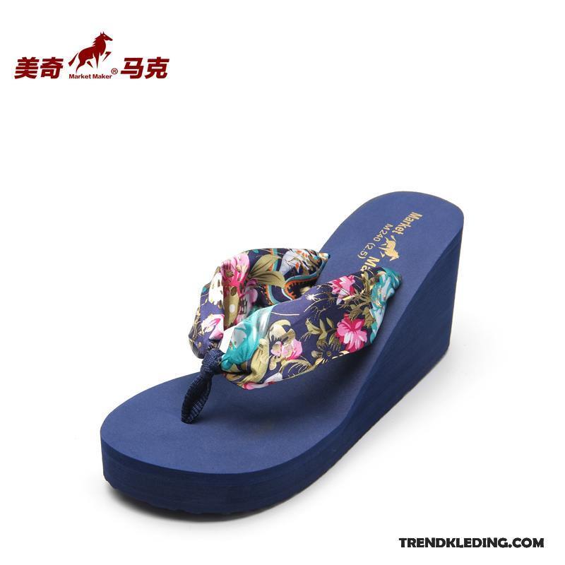 Slippers Dames Zomer Antislip Vrouwen Bovenkleding Reis Plateauzool Donkerblauw Zandkleur