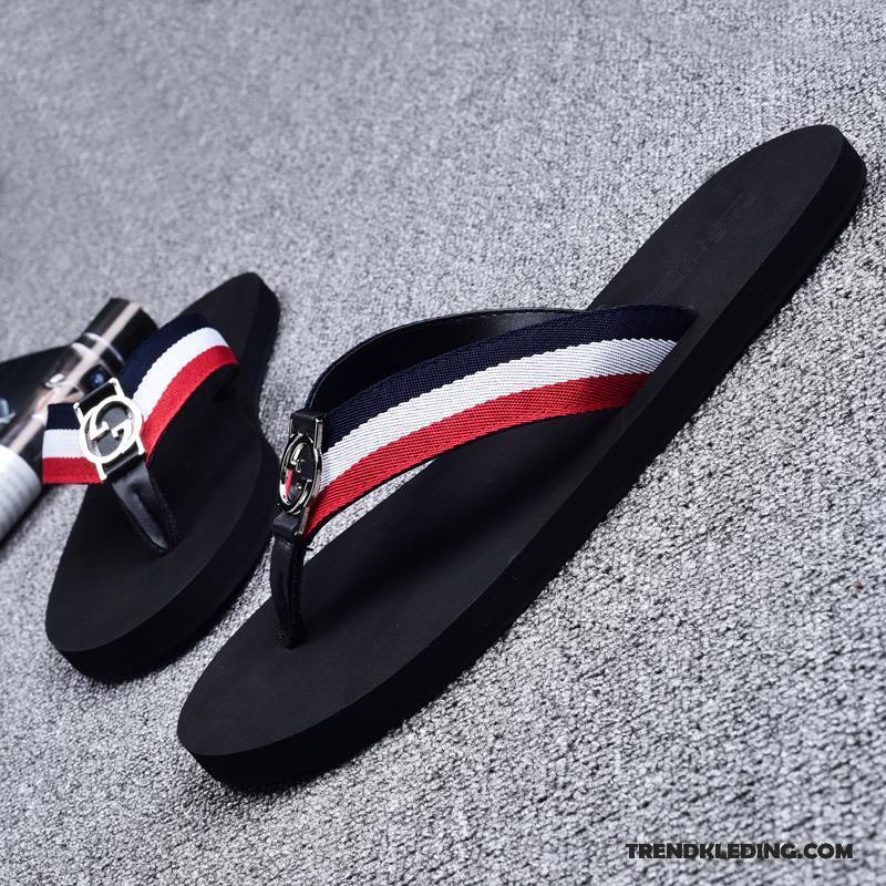 Slippers Heren Mannen Persoonlijk Trend Leer Zomer 2018 Zandkleur Rood Wit