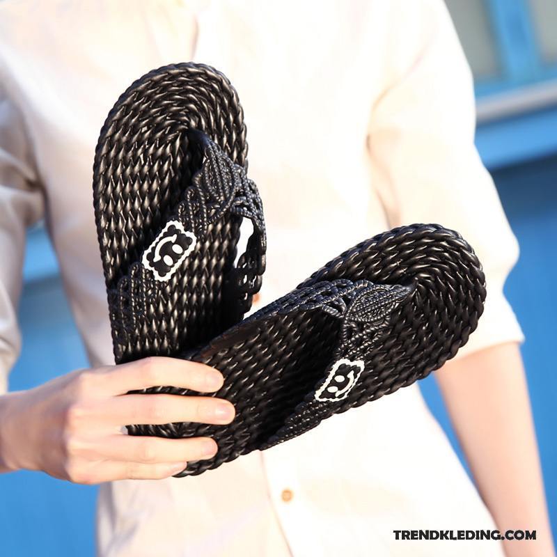 Slippers Heren Trend Mode Mannen Dikke Zool Antislip Zomer Effen Kleur Zandkleur Zwart