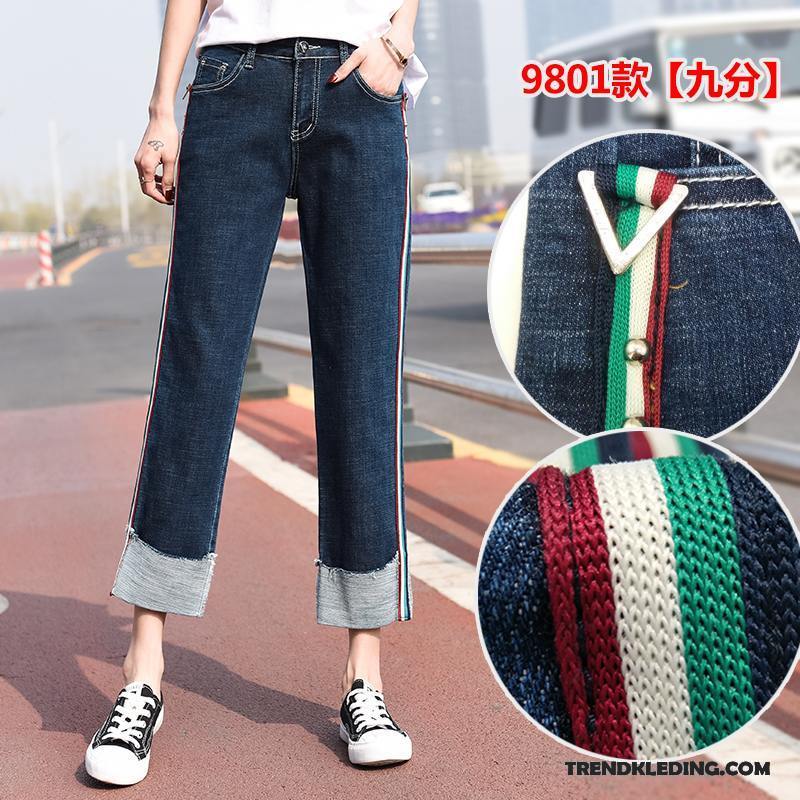 Spijkerbroek Dames Dunne Spijkerbroek Jeans Plooiende Voorjaar Hoge Taille Zomer Donkerblauw Rood Wit