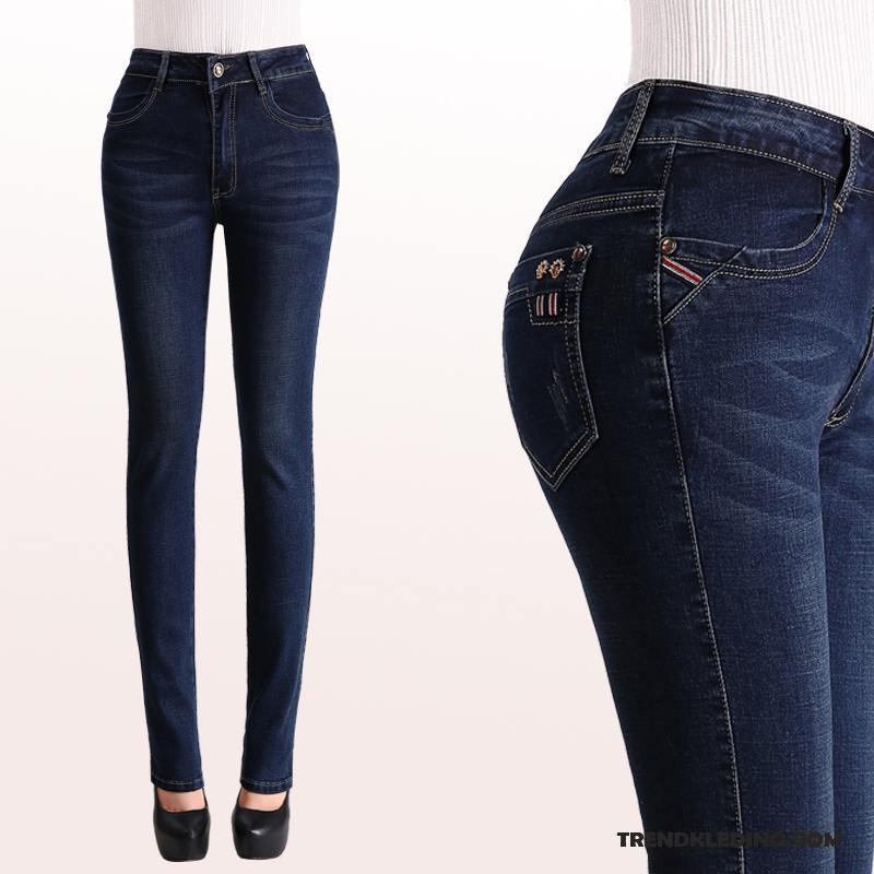 Spijkerbroek Dames Herfst Dunne Slim Fit Hoge Taille Spijkerbroek Jeans Rechtdoor Hemelsblauw