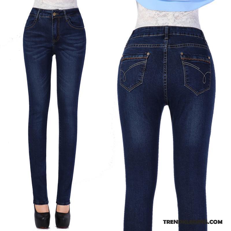 Spijkerbroek Dames Herfst Dunne Slim Fit Hoge Taille Spijkerbroek Jeans Rechtdoor Hemelsblauw