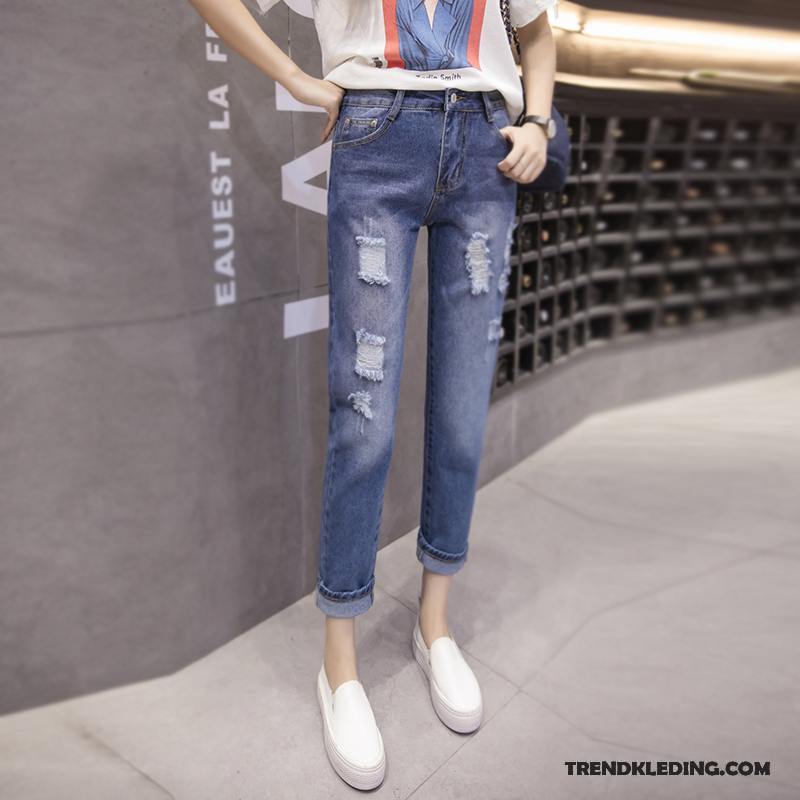 Spijkerbroek Dames Mode Nieuw Mini Rechtdoor Gaten Spijkerbroek Jeans Lichtblauw
