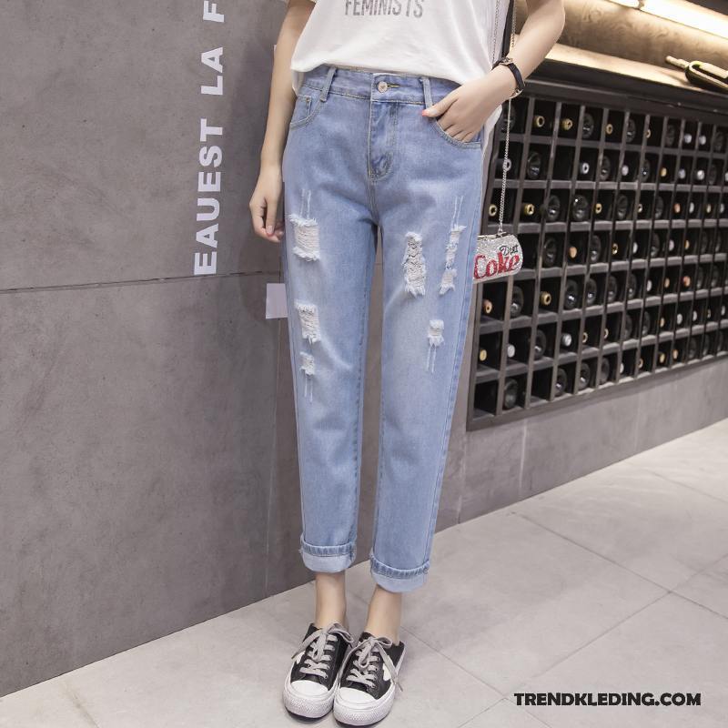 Spijkerbroek Dames Mode Nieuw Mini Rechtdoor Gaten Spijkerbroek Jeans Lichtblauw