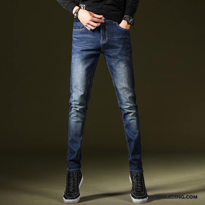 Spijkerbroek Heren Casual Rechtdoor Jeugd Elastiek Voorjaar Slim Fit Blauw